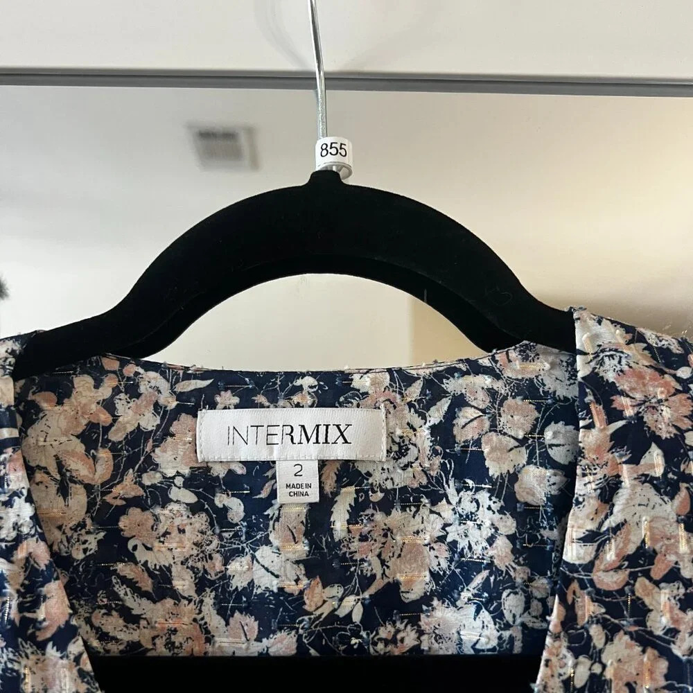 855 Intermix Lana Floral Smocked Mini Dress Size 2 Color Blue - Picture 8 of 12